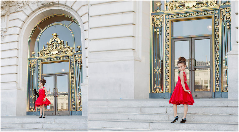 child posing for pictures on steps of city hall san francisco
