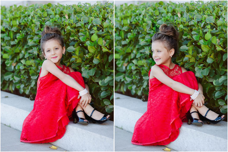 photoshoot of little girl in red dress in san francisco