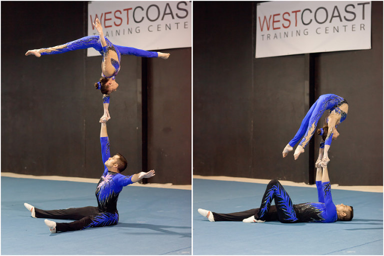 Michael Rodrigues and Ani Smith in flag and deep arch acrobatic gymnastics