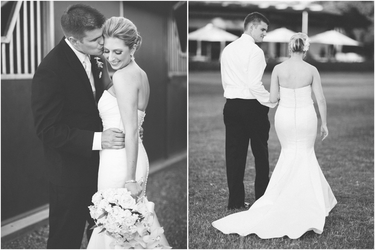 black and white portrait of bride and groom at Atherton country club wedding