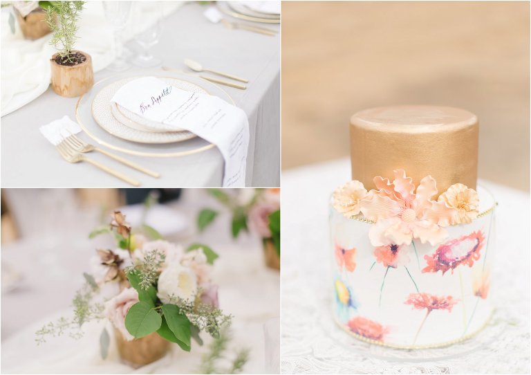 wedding cake and table setting