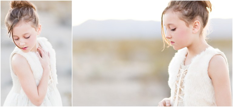 little girl modeling at sunset in las vegas at dry lake beds