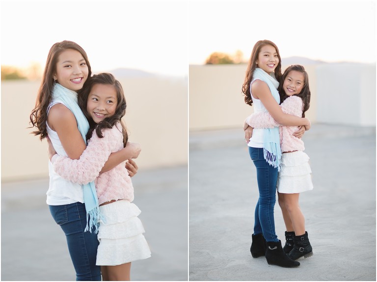 sisters posing for pictures at livermore parking garage