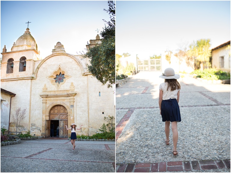 4th grader posing in front of mission Carmel
